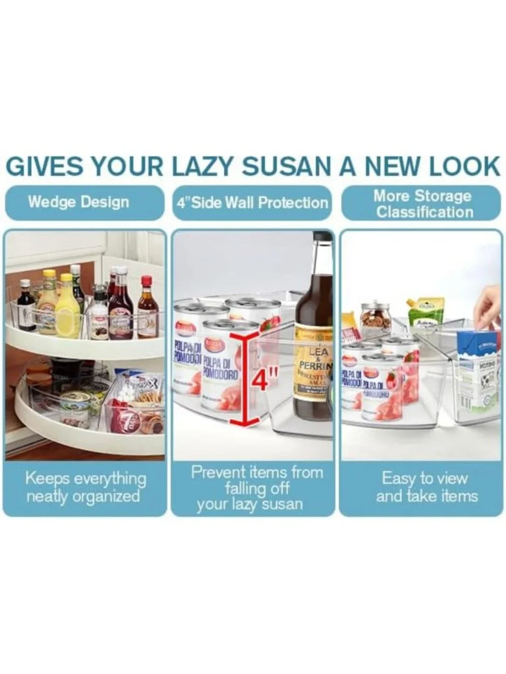 Clear Lazy Susan Organizer for Corner Cabinets - 26''-27'' Diameter, BPA-Free, 8